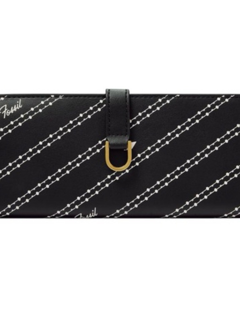 Fossil Black Diagonal Signature Long Wallet with Gold Accent - Picture 2 of 5